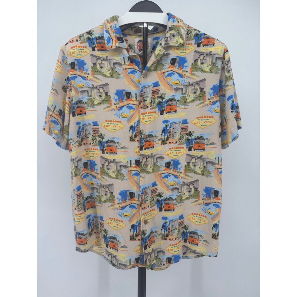 C&C California Mens Medium Las Vegas Nevada Novelty Print Rayon SS Button Down